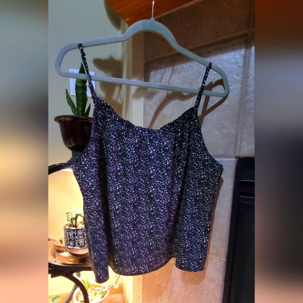 Black, Taupe, and White Floral Women's Spaghetti Strap Slightly Cropped Top